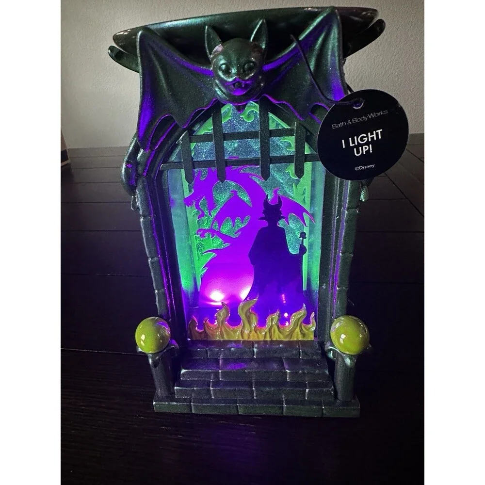 Bath & Body Works Light Up MALEFICENT Shadowbox Pedestal 3-Wick Candle Holder